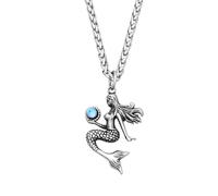 ZIAFRPN Petite Taille Vintage Sirène Pendentif Collier Pierre Bleue Collier pour Hommes Femmes amulette Bijoux Cadeau