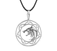 ZIAFRPN Punk sorceleur médaillon Geralt de RIV tête de Loup Pendentif Collier pour Hommes Femmes Slaves Viking Lotus Fleur amulette Bijoux Cadeaux