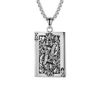 ZIAFRPN Retro Poker K Skull Pendentif Collier Charlemagne King chaîne Collier pour Hommes Punk Biker Gambler Lucky Jewelry