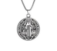ZIAFRPN Saint Benoît Exorciste Réversible Motif Croix Pendentif Collier Hommes Femmes Exorciste Prêtre Foi Amulette Bijoux Cadeau félicitations Cadeaux