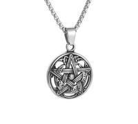 ZIAFRPN Sorcellerie Pentagramme Collier pour Hommes juif hébreu Quatre Lettres Salomon Pendentif Rune amulette Bijoux
