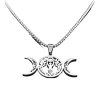 ZIAFRPN Sorcière Triple Lune déesse Luna Collier pour Femmes Hommes Acier Inoxydable Argent Couleur amulette hécate chaîne Bijoux N9736S02