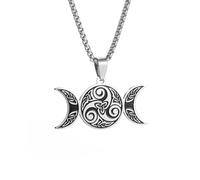 ZIAFRPN Sorcière Triple Lune Protection Spirale Pendentif Collier pour Hommes Femmes Païen Trinité Celtique Noeud Collier Bijoux félicitations Cadeaux