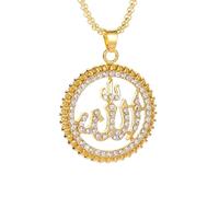 ZIAFRPN Style Religieux Classique Rond Allah Logo Pendentif Collier Or Couleur qualité métal Strass Collier Bijoux islamiques félicitations Cadeaux