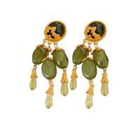 ZIAFRPN Style Vintage Long Vert Olive Pompon épaule Balayage Stud Boucle d’Oreille Baroque Palace dîner Boucle d’Oreille Accessoires Cadeaux