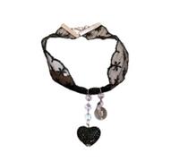 ZIAFRPN Sweet Girls Mine Series Bijoux Collier Cool Femmes Dentelle Bord Mignon Arc Coeur Forme Strass Stickers Chyer Ras de Cou
