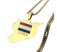 ZIAFRPN Syrie Carte Drapeau Collier Femmes Hommes Acier Inoxydable Couleur Or Pays d’Asie du Sud-Ouest République Arabe Syrienne Bijoux
