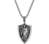 ZIAFRPN Vintage 316L Ange Bouclier Saint Pendentif Collier pour Hommes Mode Croix Aile Colliers amulette Bijoux félicitations Cadeaux