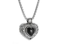 ZIAFRPN Vintage Coeur Gawu Boîte Collier Romantique Noir Pierre Ouvrable Photo Boîte Pendentif pour Femmes Anniversaire Bijoux Cadeau pour Mère félicitations cadeaux