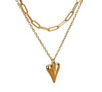 ZIAFRPN Vintage Double Layer Chaîne Coeur Pendentif Collier pour Femmes Couleur Or Collier Ras de Cou Bijoux Cadeaux De Mode
