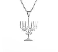 ZIAFRPN Vintage juif Menorah étoile de David Pendentif judaïsme Foi hébraïque éclairage amulette Collier Bijoux félicitations Cadeaux