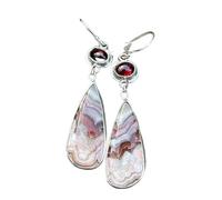 ZIAFRPN Vintage Long Teardrop Statement Boucles d’Oreilles pour Les Femmes Bijoux Couleur Argent Rouge Ovale Pierre Boucles d’Oreilles Bijoux
