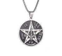ZIAFRPN Vintage n Pentagramme Pendentif juif hébreu Quatre Lettres Bijoux pour Hommes Charme amulette Collier félicitations Cadeaux