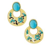 ZIAFRPN Vintage Rond incrusté de Fleur de Pierre Verte Boucles d’Oreilles géométrique Couleur Or Boucles d’Oreilles pour Femmes Bijoux
