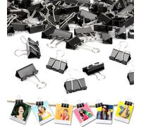 Ziamzra 50Pcs Pince Document 25mm Métal Pinces à Double Clip Noir Trombones Bureau Boîte de Pinces à Papier Clips pour Fournitures Bureau Décoration Photo Murale Lettres Notes(32mm/19mm/15mm)
