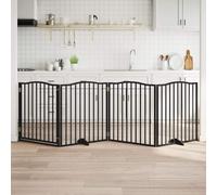 Ziaphsol 4 pièces Portail pour chien pliable noir en bois de peuplier autoportant sans montage Longueur totale 320 cm avec porte pour salon, cuisine, escalier et chiens de petite à moyenne taille