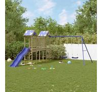 Ziaphsol Aire de Jeu d'extérieur en Bois de pin imprégné pour Jardin avec Toboggan balançoire cabane et Parcours d'escalade pour Enfants de 3 à 8 Ans