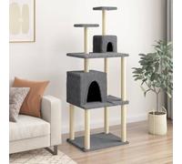 Ziaphsol Arbre à chat avec colonnes en sisal, gris foncé, 167 cm, pour chat, avec 2 maisons, plateformes et grotte, grimper, s'asseoir, gratter et se reposer