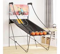 Ziaphsol Arcade Système de basket-ball avec 4 balles en caoutchouc pour 2 joueurs, système de points électronique, affichage LED, panier pliable avec panneau arrière, matériau en bois, entraînement