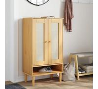 Ziaphsol Armoire à Chaussures SENJA Aspect rotin Marron Bois Massif avec 5 Compartiments et Surface décorative, idéal pour Rangement organisé dans entrée, Couloir ou Chambre