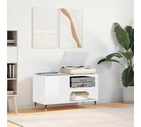 Ziaphsol Armoire à disques, blanc brillant, 85 x 38 x 48 cm, en bois avec pieds en fer, armoire en vinyle pour rangement de vinyles, avec plateau supérieur robuste pour tourne-disque et rack hi-fi