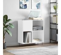 Ziaphsol Armoire à disques LP en bois blanc avec pieds en fer 84,5 x 38 x 89 cm, rangement pour disques vinyles et rack hi-fi pour tourne-disque et câbles