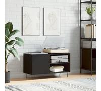 Ziaphsol Armoire à disques, noir, 85 x 38 x 48 cm, en bois avec pieds en fer, espace de rangement pour disques vinyles, armoire en vinyle avec plateau supérieur pour tourne-disque et TV, décoration de