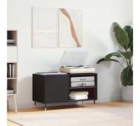 Ziaphsol Armoire à disques noire 85 x 38 x 48 cm en bois et fer, armoire phono avec espace de rangement, étagère pour tourne-disque, salon, chambre à coucher, home cinéma, gestion des câbles