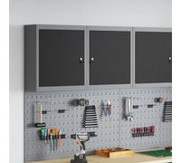 Ziaphsol Armoire à outils avec étagère, noir et gris, acier et bois, 50 x 20 x 55 cm, serrure à came, intérieur, rangement pour atelier, garage et cave