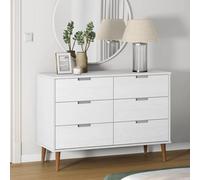 Ziaphsol Armoire à tiroirs MOLDE en pin blanc 113 x 40 x 80 cm avec peinture UV, 6 tiroirs pour espace de rangement, buffet commode dans le salon, le couloir, la chambre à coucher