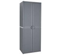 Ziaphsol Armoire de jardin grise 65 x 45 x 172 cm, en polypropylène, aspect rotin, 4 compartiments, résistante aux chocs, robuste, pour jardin, balcon, terrasse, salle de rangement