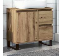 Ziaphsol Armoire de lavabo de Salle de Bain en chêne Artisanal 65x33x60 cm avec Rangement, Porte, tiroir, étagère, Pieds en Fer, Design Compact pour aménagement Mural ou Sol