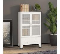Ziaphsol Armoire de rangement industrielle blanche 70 x 40 x 115 cm Buffet en métal avec 2 tiroirs et 2 portes en grille, pour l'ordre dans le salon, le couloir et la chambre à coucher