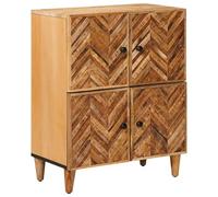 Ziaphsol Armoire de rangement marron 60 x 33,5 x 75 cm en bois massif de manguier avec 2 portes, boutons en laiton pour salon, meuble bas TV, ordre et espace de rangement
