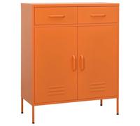 Ziaphsol Armoire de rangement - Orange - 80 x 35 x 101,5 cm - En acier robuste - Avec 2 portes, 2 tiroirs - Étagère réglable - Armoire de cuisine polyvalente
