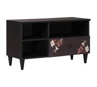 Ziaphsol Armoire de rangement pour salon, en bois de manguier massif, multicolore, 80 x 33,5 x 46 cm, avec motif floral, porte et tiroir, pour rangement TV, home cinéma