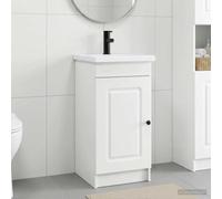 Ziaphsol Armoire de salle de bain avec lavabo, blanc, en bois, dimensions 42 x 40 x 84,5 cm, avec robinet, espace de rangement pour rénovation de salle de bain