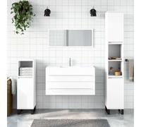 Ziaphsol Armoire de salle de bain avec miroir, en bois blanc, 90 x 38,5 x 48 cm, résistante à l'humidité, montage mural, espace de rangement pratique pour les ustensiles de salle de bain