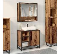 Ziaphsol Armoire de salle de bain avec porte, aspect bois vieilli, 65 x 33 x 60 cm, en matériau dérivé du bois, avec espace de rangement pour serviettes, convient sous l'évier