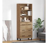 Ziaphsol Armoire haute en chêne artisanal, 69,5 x 34 x 180 cm, matériau du bois, design moderne, grand espace de rangement, pieds en métal solides, pour salle à manger, salon, couloir, bureau