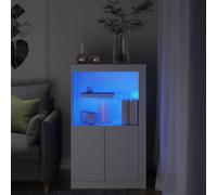 Ziaphsol Armoire latérale avec éclairage LED RVB Blanc Bois d'ingénierie pour Rangement Pratique et Moderne avec Porte dissimulée, étagère en Verre, connecteur USB et Fixation Murale