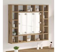 Ziaphsol Armoire miroir en chêne Artisan 91 x 15 x 76,5 cm, montage mural avec éclairage miroir intégré, source d'alimentation USB, 16 étagères, espace de rangement pour salle de bain et WC d'invités