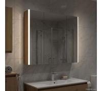 Ziaphsol Armoire Miroir Salle de Bain en Bois d'Ingénierie Chêne Artisan avec Éclairage LED Réglable, Rangement Multifonctionnel, Miroir Double Face, Montage Murale pour Toilette WC Douche