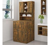 Ziaphsol Armoire pour machine à laver en bois de chêne fumé, 71 x 71,5 x 181,5 cm, avec 4 portes et 10 compartiments, espace de rangement pour machine à laver accessoires dans la salle de bain ou la