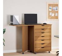 Ziaphsol Armoire roulante avec Bureau Pliable Moss Marron Miel en Bois de pin Massif pour Rangement Pratique dans Chambre Salon Cuisine Garage ou Bureau avec roulettes et tiroirs
