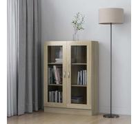 Ziaphsol Armoire vitrine, chêne Sonoma, 82,5 x 30,5 x 115 cm, en bois avec portes en verre, 3 compartiments, bibliothèque pour salon, bureau, solution de rangement polyvalente