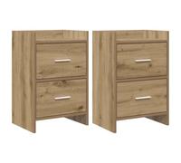 Ziaphsol Artisan Oak Finish Bedside Table Set 2 Pieces Compact 40x30x60 cm Modern Bedroom Furniture with Metal Handles for Storage and Organization