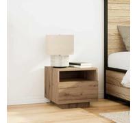Ziaphsol Artisan Oak Nightstand 40x39x37 cm with LED Lighting Modern Rustic Bedroom Side Table with Drawer and USB Port for Living Room Bedside Storage