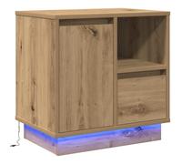 Ziaphsol Artisanal Oak Bedside Table 50 x 34.5 x 50 cm with LED USB Lighting, Storage Door, Modern Design, Durable Engineered Wood, Ideal for Bedroom, Living Room Or Dormitory Decor