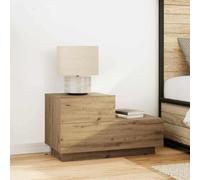 Ziaphsol Artisanal Oak Nightstand 70x36x40.5cm with LED Lighting USB Port Rustic Modern Bedroom Furniture with Drawer Storage and Durable Engineered Wood
